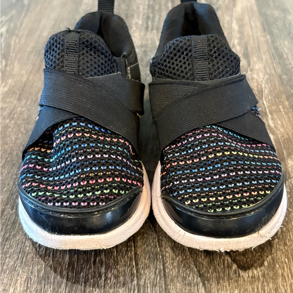Kids Black Slip-On Sneakers With Multicolor Knit Accents